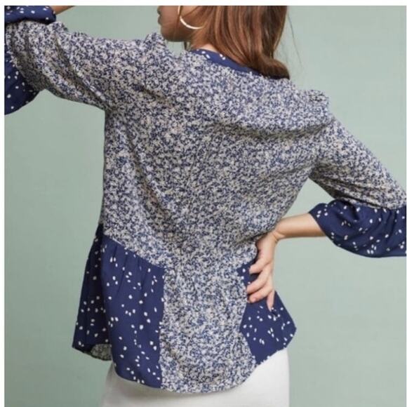 Anthropologie Maeve Navy Blue Hiver Lace Bib Front Blouse Size 4 - Picture 7 of 7